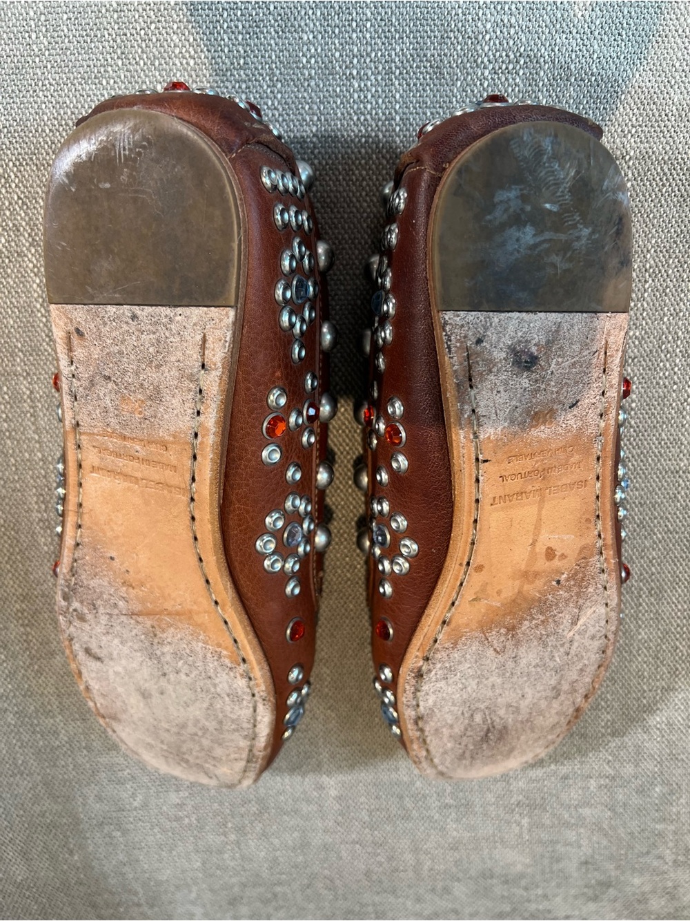 Isabel Marant Brown Studded Leather Loafers with Silver & Red Gems - Picture 6 of 12